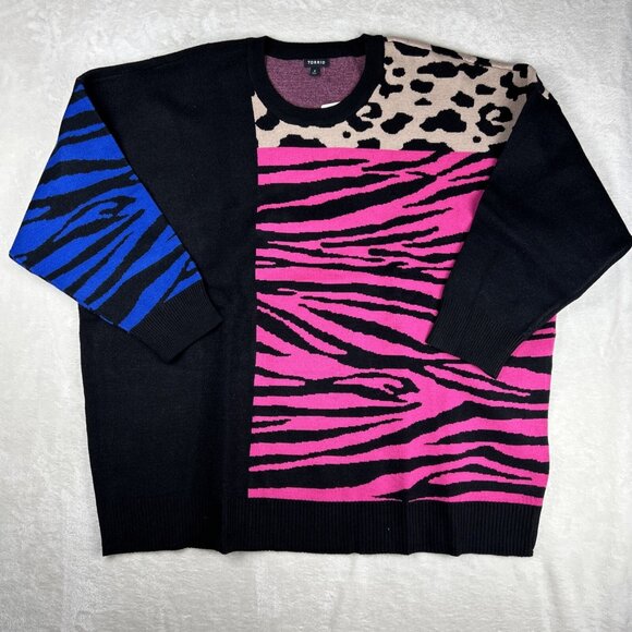 Torrid Mixed Animal Print Pullover Sweater Plus Size 4 4X 26 Cheetah Pink Blue - Picture 1 of 6